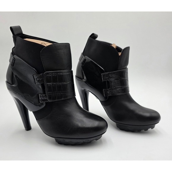 United Nude Shoes - United Nude Black Leather Croc Embossed Heel Ankle Boots Size 37, 6.5 US